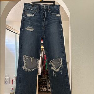 Agolde Dark Blue Denim Jeans with Contrast Stitching